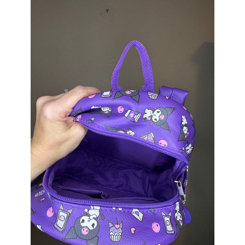 Sanrio Kuromi Mini‎ Backpack Purple All Over Print Faux Leather Bag Skull Zip - Picture 4 of 5